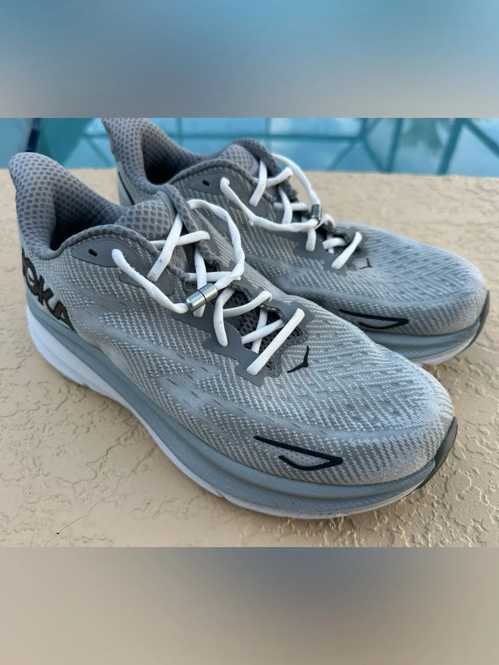 Hoka Clifton 9 Harbor Mist/Black/Gray Running Shoe Men’s Size 9D in VGC Clean